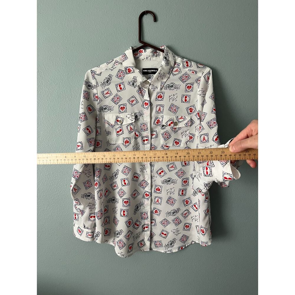 Karl Lagerfeld Paris Blouse / Women US M Medium / Button Up White Paris Stamp - Picture 11 of 11